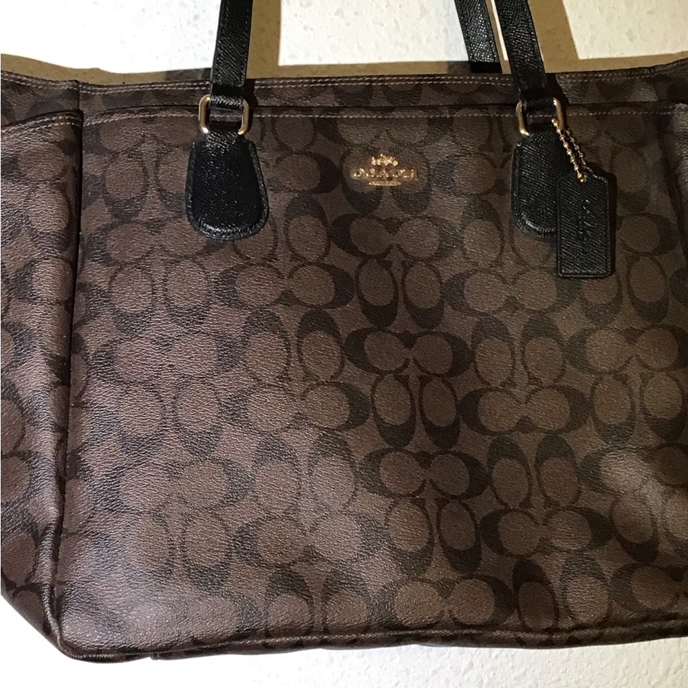 Coach brown/black large tote shoulder bag - Picture 4 of 11